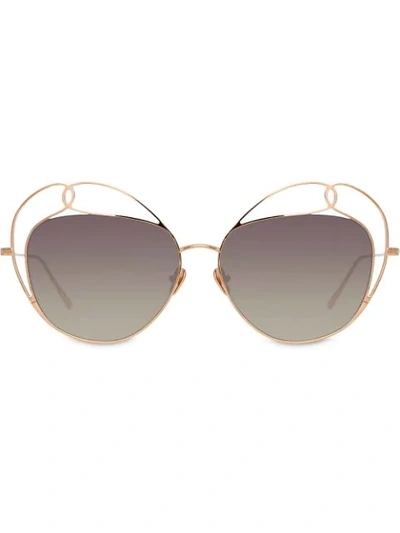 Shop Linda Farrow Harlequin C3 Sunglasses In Gold