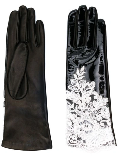 Shop Alessandra Rich Lace Detail Silk Gloves In Black