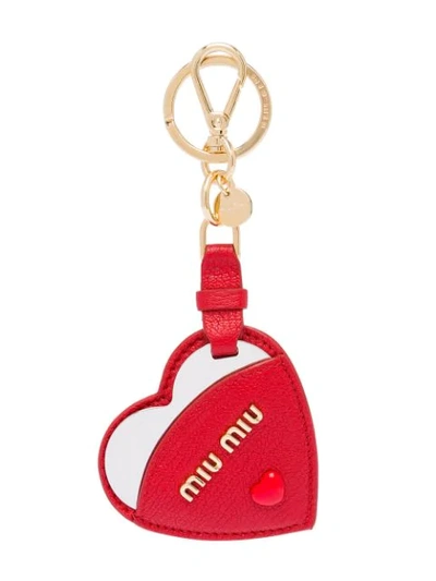 Shop Miu Miu Madras Heart Leather Keychain In Red