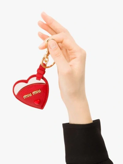 Shop Miu Miu Madras Heart Leather Keychain In Red