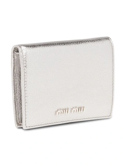 Shop Miu Miu Logo Plaque Billfold Wallet In Metallic