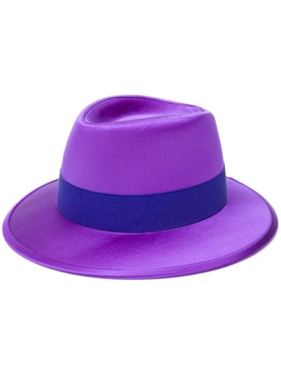 Shop Saint Laurent Ribbon Detail Fedora Hat In Purple
