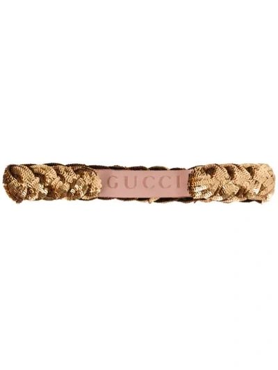 Shop Gucci Sequined Braided Hair Band In Gold