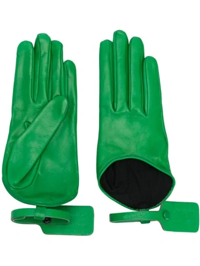 Shop Off-white Luggage Tag Gloves In Green