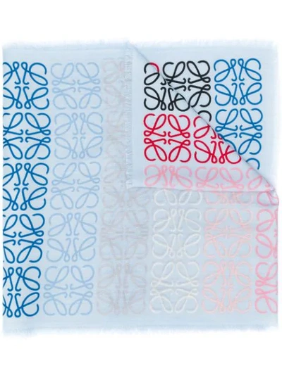 Shop Loewe Anagram Print Scarf In Blue