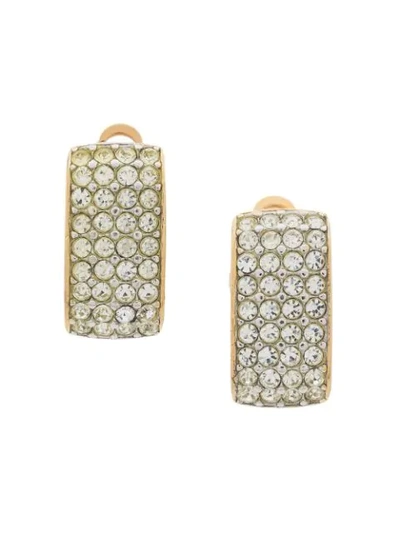 Pre-owned Givenchy 1960's Demi-hoop Crystal Earrings In Gold