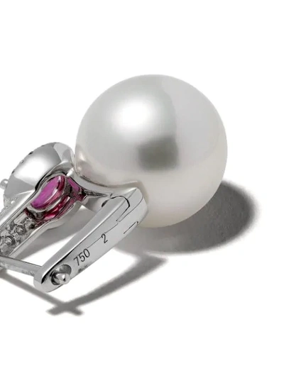 Shop Yoko London 18kt White Gold Belgravia South Sea Pearl, Ruby And Diamond Earrings In 7