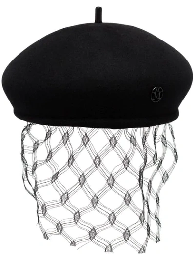 Shop Maison Michel Bonnie Mesh Detail Beret In Black