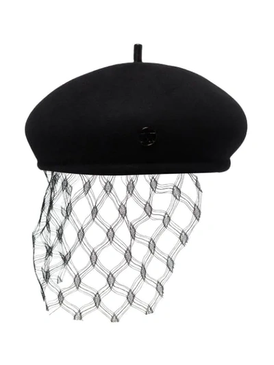 Shop Maison Michel Bonnie Mesh Detail Beret In Black