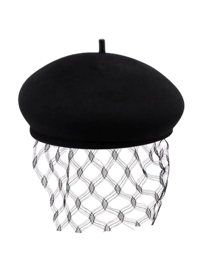 Shop Maison Michel Bonnie Mesh Detail Beret In Black