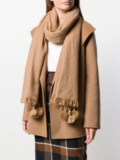 Shop Aspesi Pompom Detail Knitted Scarf In Brown