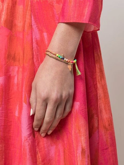 Shop Venessa Arizaga Peace Babe Beaded Bracelet In Multicolour