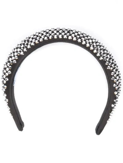Shop Prada Rhinestone Embellished Hairband In Black