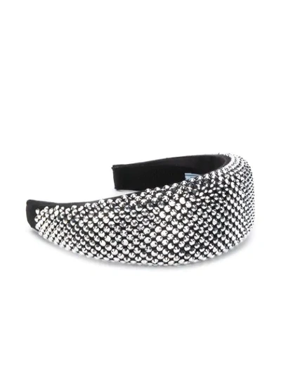 Shop Prada Rhinestone Embellished Hairband In Black