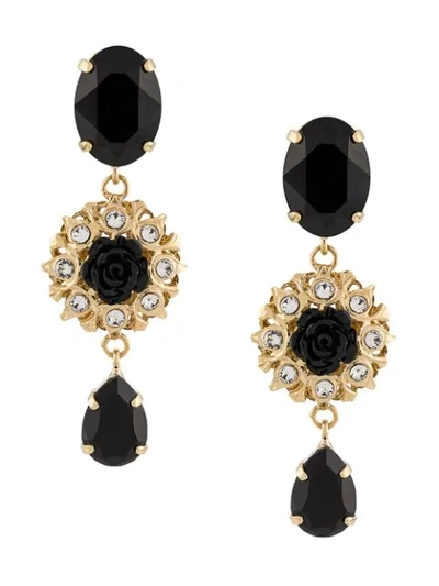 Shop Dolce & Gabbana Embellished Rose Pendant Earrings In Gold