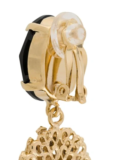 Shop Dolce & Gabbana Embellished Rose Pendant Earrings In Gold