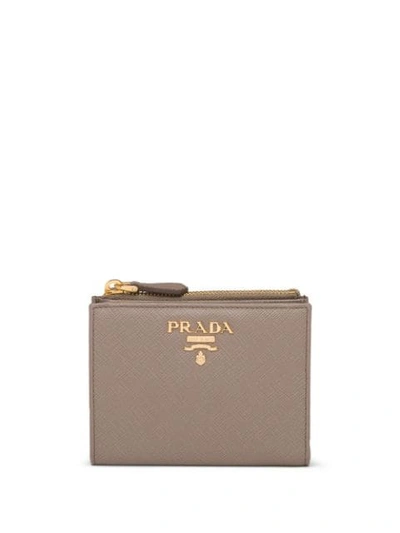 Shop Prada Logo Plaque Wallet In Grey