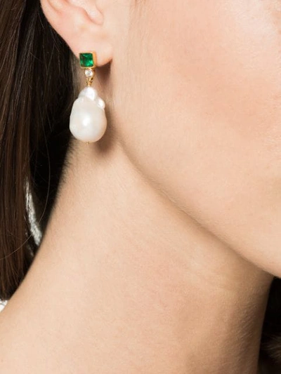 Shop Anni Lu Pearl Drop Earring In Green