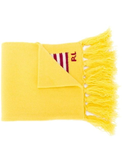 Shop Polo Ralph Lauren Logo Embroidered Fringed Scarf In Yellow