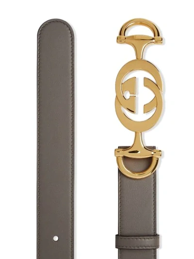 Shop Gucci Horsebit Buckle Belt In Grey