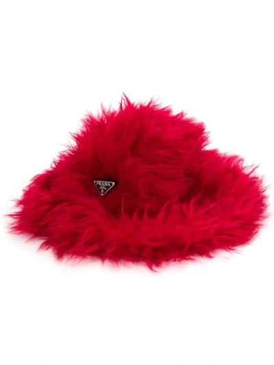 Shop Prada Faux-fur Fedora Hat In Red