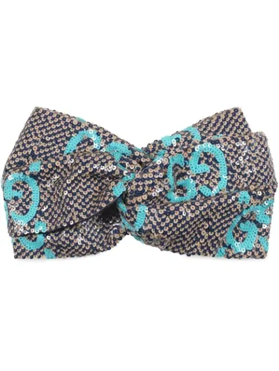 Shop Gucci Gg Sequin-embellished Headband In Blue