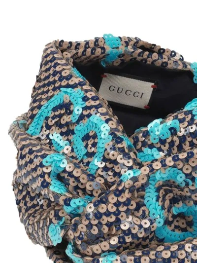 Shop Gucci Gg Sequin-embellished Headband In Blue