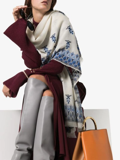 Shop Janavi Forget-me-not Cashmere Scarf In Bl Wht