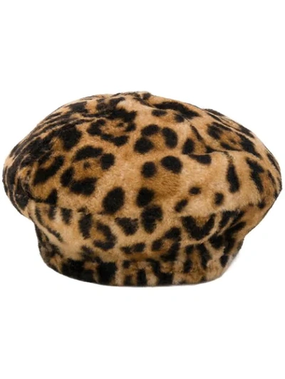 Shop Yves Salomon Leopard Print Beret In Brown