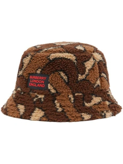 Shop Burberry Monogram Fleece Bucket Hat In Brown