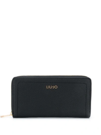 Shop Liu •jo Textured Zip-around Wallet In Black