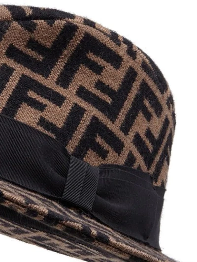 Shop Fendi Ff Motif Fedora Hat In Brown