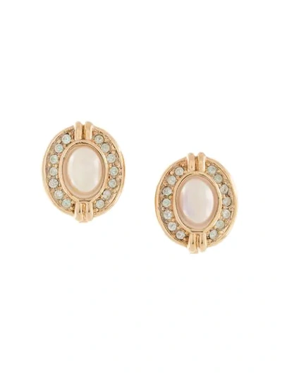 Pre-owned Dior Faux Pearl Oval Earrings In Gold