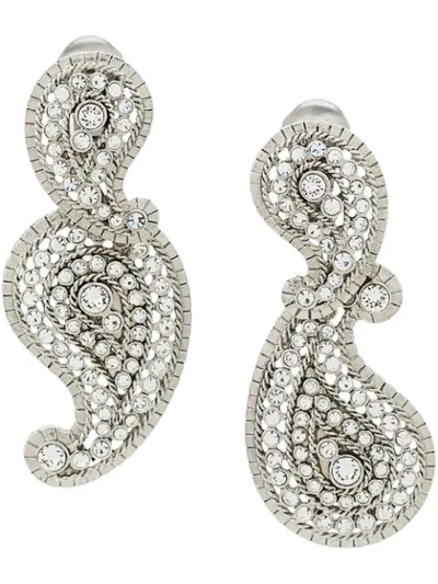 Shop Oscar De La Renta Crystal-embellished Pendant Clip-on Earrings In Silver