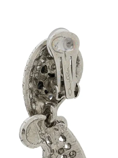 Shop Oscar De La Renta Crystal-embellished Pendant Clip-on Earrings In Silver