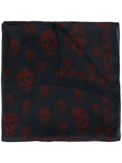 Shop Alexander Mcqueen Skulls Printed Scarf In Blue