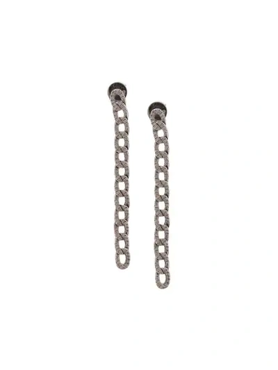 Shop Anita Ko 18kt White Gold Long Diamond Chain Link Earrings In Silver