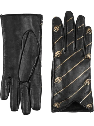 Shop Gucci Logo Print Gloves - Black
