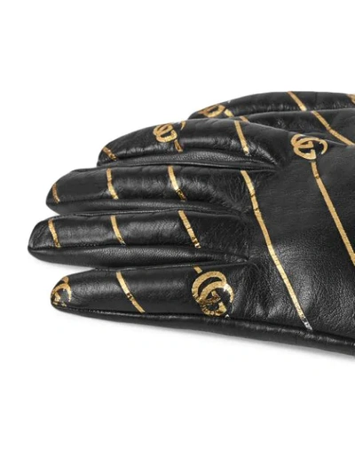 Shop Gucci Logo Print Gloves - Black