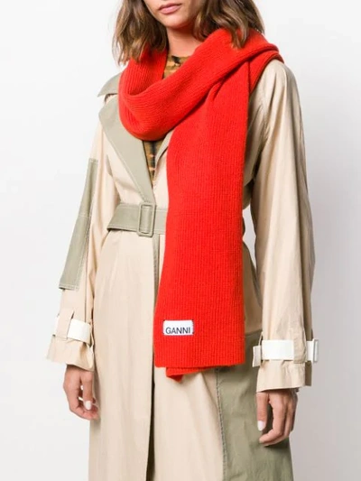 Shop Ganni Logo Scarf In Red