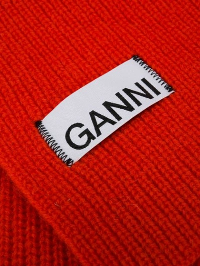 Shop Ganni Logo Scarf In Red