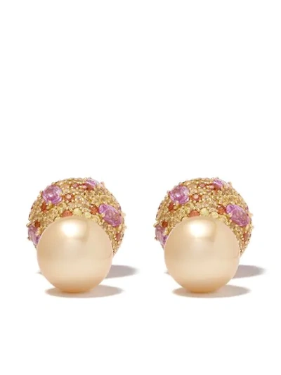 Shop Yoko London 18kt Yellow Gold Duet South Sea Pearl And Sapphire Earrings In 6 Gold Multi