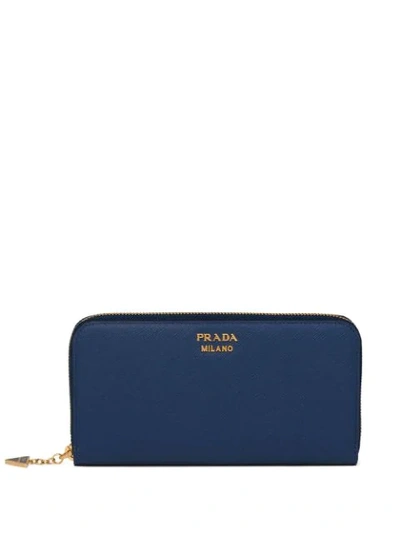 Shop Prada Saffiano Leather Wallet In Blue