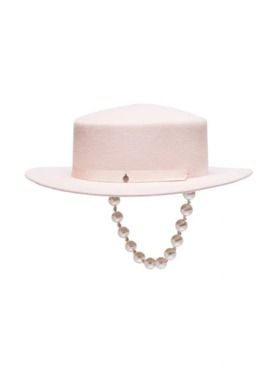 Shop Maison Michel Kiki Pearl Hat In Baby Pink