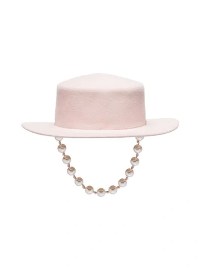 Shop Maison Michel Kiki Pearl Hat In Baby Pink