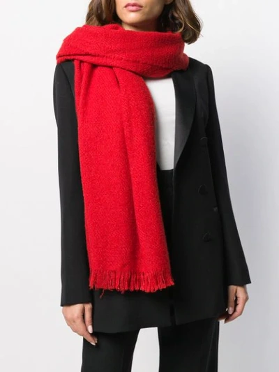 Shop Rick Owens Knitted Fringed Scarf In Red