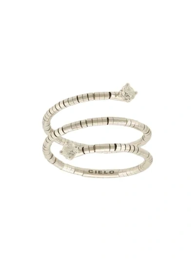Shop Mattia Cielo 18kt White Gold Rugiada Diamond End Three Wrap Ring In Silver