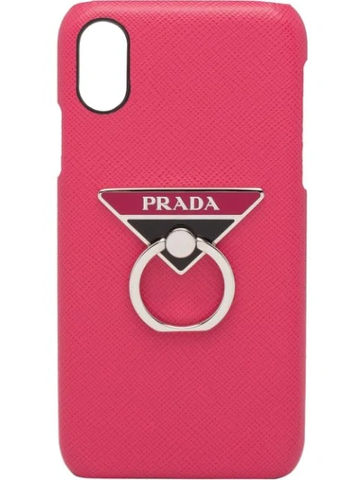 Shop Prada Logo Support Ring Iphone X And Xs Cover In Pink