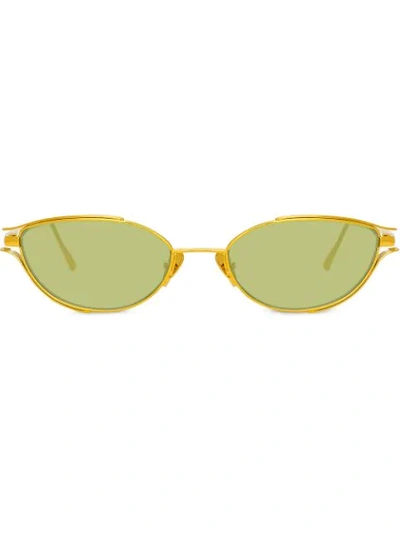 Shop Linda Farrow Cat Eye Frame Tinted Sunglasses In Gold
