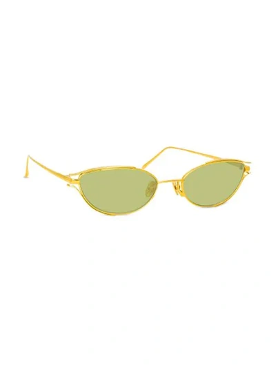 Shop Linda Farrow Cat Eye Frame Tinted Sunglasses In Gold